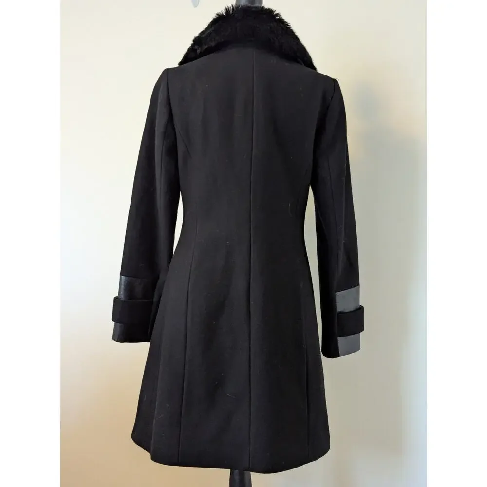 Via Spiga Wool Faux Fur Asymmetrical Full Zip Black Long Coat Jacket Sz 2 - Picture 3 of 11